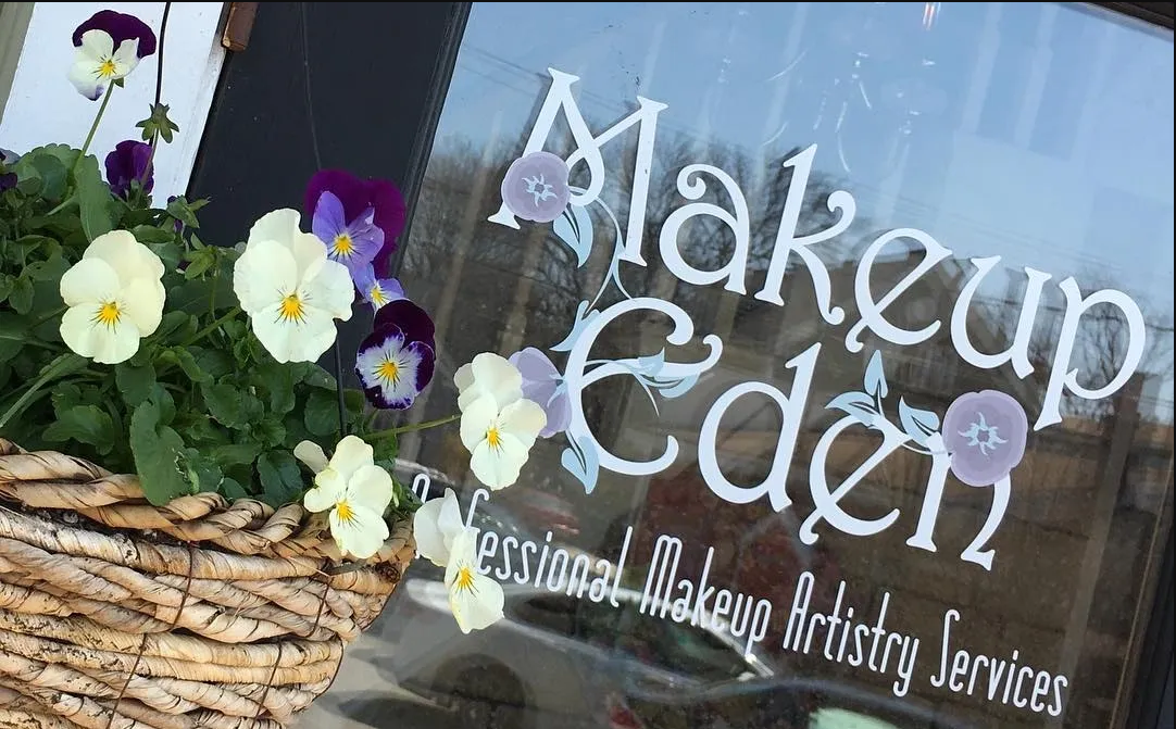 Makeup Eden – storefront with flowers